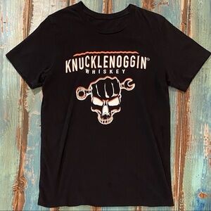 Knucklenoggin Whiskey T Shirt Measures Size Small Black Logo Drinking Tee Skull